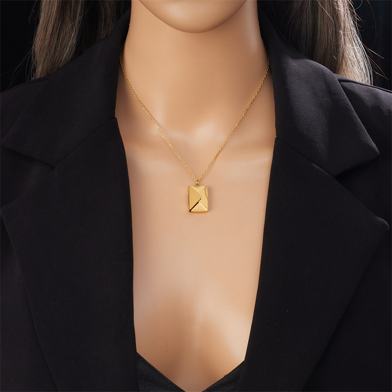 Women's 18K Gold Plated Stainless Steel Envelope Pendant Necklace